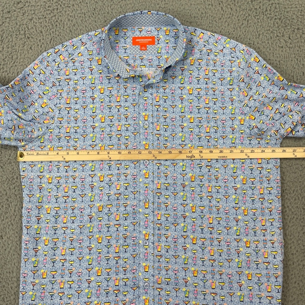 Johnston & Murphy Performance Button Down Shirt Mens XL Blue Cocktail Print - Picture 7 of 9